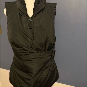 Women's Black Puffer Vest with Belt